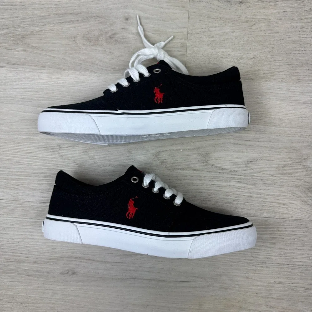 Polo Ralph Lauren Faxson Sneaker Boys 5 Black Red Canvas Pony